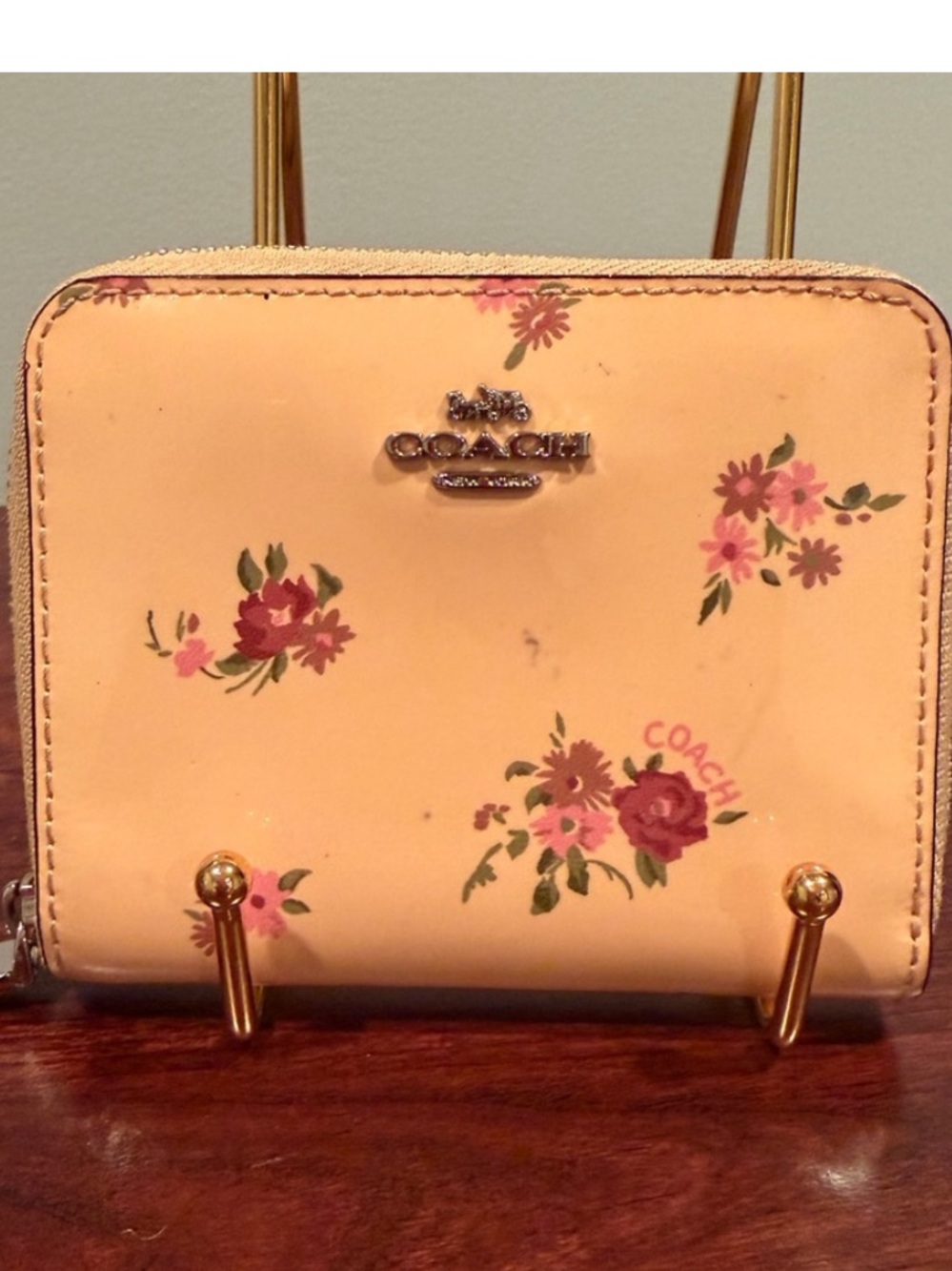 Coach Yellow Floral Patent Leather Zip Wallet - Picture 2 of 11
